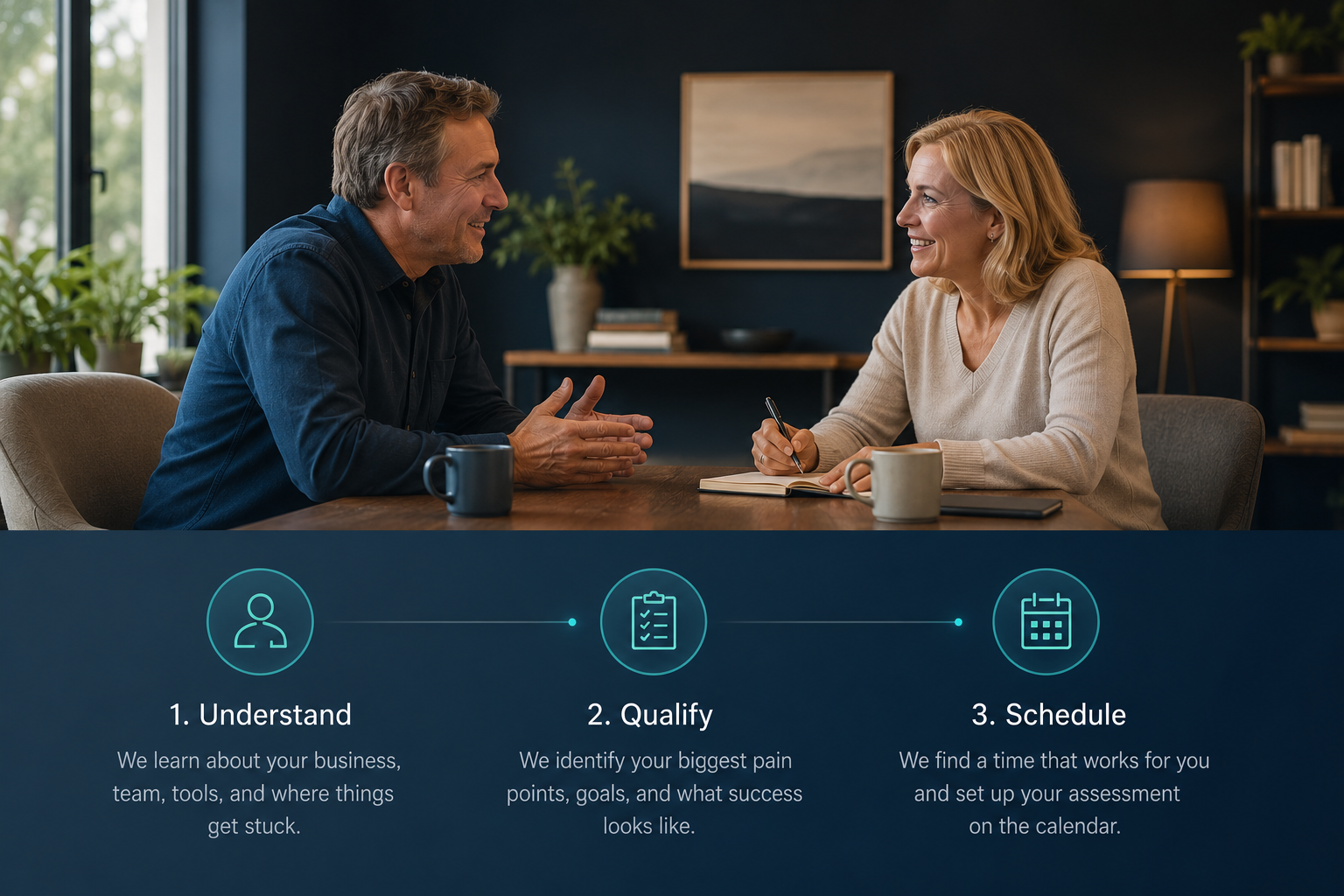 A Northvalley assessment flow showing Understand, Qualify, and Schedule.