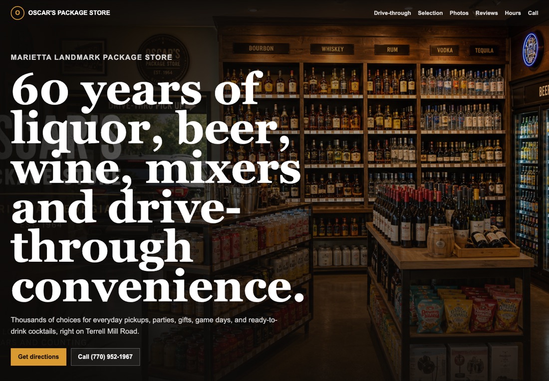 Oscar's Package Store website preview.
