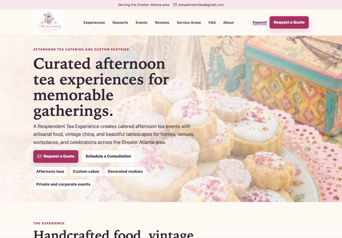 Resplendent Tea Experience website preview.