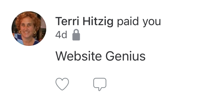 Screenshot of Terri Hitzig saying, Website Genius.